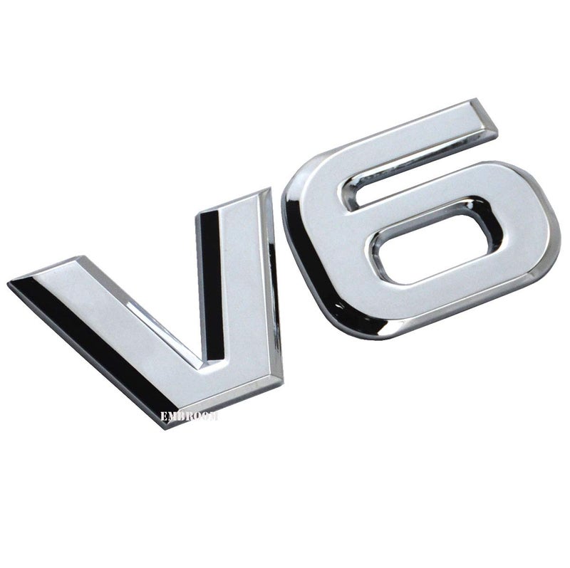 EmbRoom V6 Emblem, 3D Metal Truck Car Badge Decal Sticker Replacement for Universal Cars Moto Bike Car Styling Decorative Accessories (Chrome) - Image 1